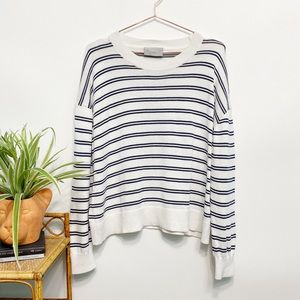 EVERLANE The Cotton Long Sleeve Crew Navy Stripe
